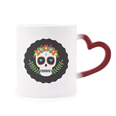 Imagem de Caveiras do México Caneca sensível ao calor Dia dos Mortos Copo de grés que muda de cor vermelha