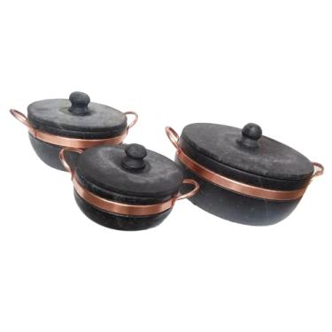 Imagem de Jogo Com 3 Panelas De Pedra Sabão Abauladas Tampas De Pedra