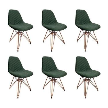 Imagem de Kit 6 Cadeiras Jantar Estofadas Verde Eiffel Eames Base Cobre - Cor: Verde