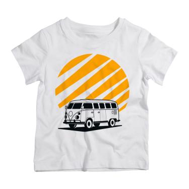 Imagem de Camiseta Infantil Branco Carro Van Kombi Tracos Fundo Amarelo