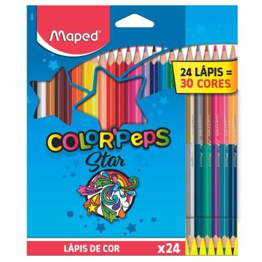 Imagem de Lápis De Cor  30 Cores Color`Peps Star Triangular 24 Lápis (6 Duos) Minas Resistente Maped