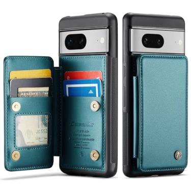 Imagem de Capa para Google Pixel 7 com suporte para cartão, capa carteira para mulheres e homens com bloqueio de RFID, capa de telefone com suporte de couro durável com fecho magnético à prova de choque para Google Pixel 7 (verde)