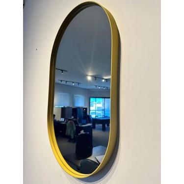 Imagem de Espelho Oval de Parede com Borda Moldura Amarelo Renault Para Sala Banheiro Quarto 80 x...
