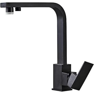 Imagem de Torneira com filtro de água de 3 vias Bica giratória Água potável pura Torneiras misturadoras de água potável 3 em 1 Torneira de cozinha de 3 vias para sistema de água com filtro, preta, 2 m