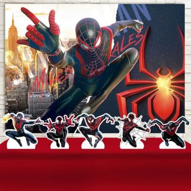Imagem de Kit Decoração Festa de Aniversário Infantil Painel + Displays Homem Aranha Miles Morales