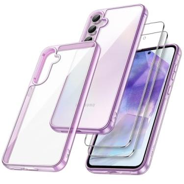 Imagem de JETech Capa 3 em 1 para Samsung Galaxy A55 5G, com Protetor de Tela de 2 Pacotes, Filme de Vidro Temperado, Case Capinha Protetora de Telefone à Prova de Choque Transparente Traseira (Roxo)