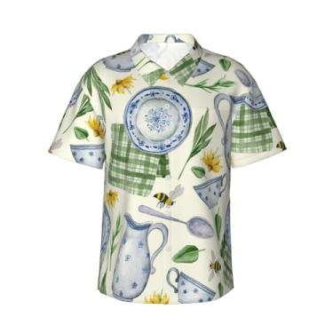 Imagem de Xiso Ver Camisa havaiana masculina manga curta casual camisa de praia casual de botão para festa de verão na praia, Utensílios vintage, XXG