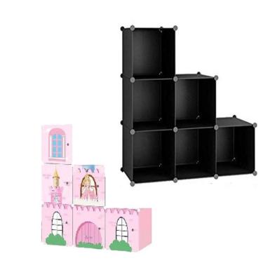 Imagem de Guarda roupas infantil modular portatil com 6 portas princesas rosa organizador de brinquedos