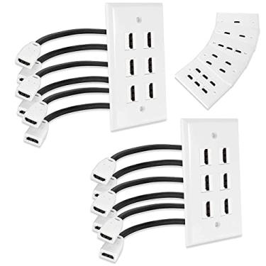 Imagem de MXTECHNIC Capa de tomada HDMI de porta única 4K com cabo HDMI de 15 cm fêmea para fêmea de alta velocidade para sistemas de videogame, caixas de TV (pacote com 6 entradas)