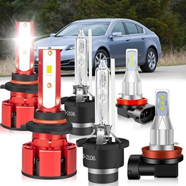 Imagem de OBNDVU Adequado para Acura TL 2009-2014 lâmpadas de farol de LED, 9005 lâmpadas de farol de LED + lâmpadas de farol ocultas D2S + lâmpada de neblina de LED H11, 36000LM 6500K branco 500% super brilhante, 6 lâmpadas de faróis