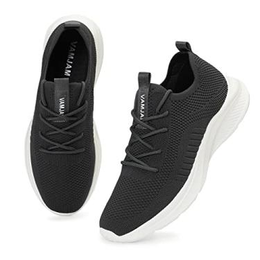 Imagem de VAMJAM Tênis de corrida masculino moderno – leve, respirável, tricô voador, cadarço, malha, caminhada, treino, sapatos esportivos casuais, Cinza escuro 022, 14