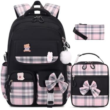 Imagem de ACESAK Mochila para meninas – 3 peças para meninas lindas mochilas escolares para meninas jardim de infância, Preto, Large, Mochila para meninas