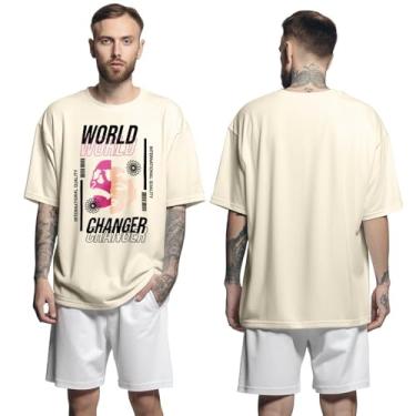 Imagem de Camisa Camiseta Oversized Streetwear Genuine Grit Masculina Larga 100% Algodão 30.1 World Changer - Bege - P