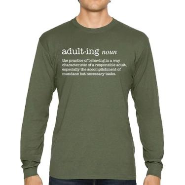 Imagem de Camiseta de manga comprida com definição de adulto divertida Life is Hard Humor Parenting Responsibility 18th Birthday Gen X, Verde militar, GG