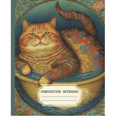 Imagem de Caderno de composição: Faculdade de estética vintage pautada com bolhas, design de capa de gato