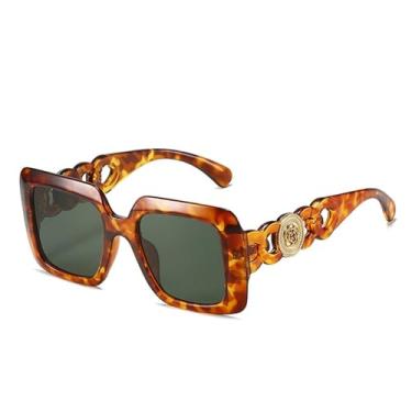 Imagem de Ã“culos de sol quadrados feminino moda dupla cor quadro retro leopardo tons uv400 masculino tendência óculos de sol, leopardo, um tamanho