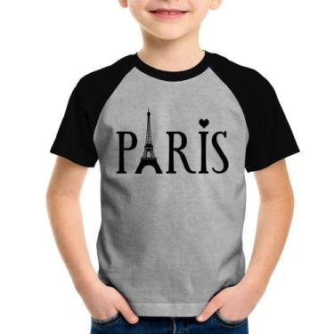 Imagem de Camiseta Raglan Infantil Paris Torre Eiffel - Foca Na Moda