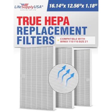 Imagem de LifeSupplyUSA Filtro HEPA True de substituição compatível com Winix PlasmaWave 115115, purificador de ar tamanho 21 (pacote com 3)