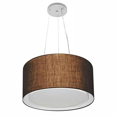 Imagem de Lustre Pendente Cilíndrico Duplo Cúpula Tecido 40x25 cm, Vivare Iluminação, Pendente4123 LC, Café, Médio