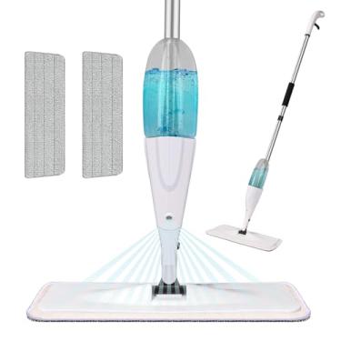 Imagem de Mop Spray Piso com 2 Almofadas Laváveis ​​- Esfregona de Microfibra úmida e seca com Garrafa Recarregável de 350 ml para Cozinha, piso de Madeira, Laminado de Madeira, Ladrilhos de Cerâmica