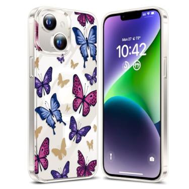 Imagem de YSLBWLE Capa Magnética para iPhone 14 Transparente, [Compatível com Magnética] Capa Magnética Fina e Militar, Proteção Magnética Borboleta 25-ip14-01