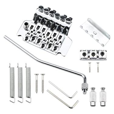 Imagem de Guitarra elétrica cromada ponte Tremolo com barra dupla trava tipo Floyd Rose