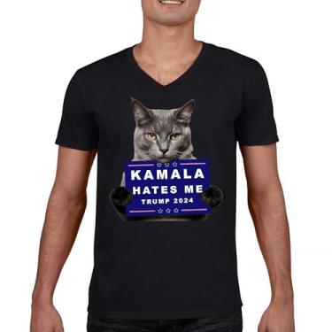 Imagem de Camiseta Kamala Hates Me Trump 2024 gola V engraçada gato republicano animal de estimação anti Harris voto vermelho MAGA Kitten 47 camiseta luta, Preto, M