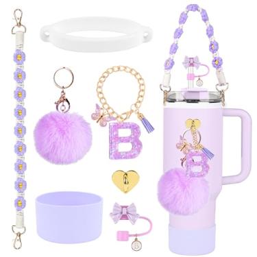 Imagem de Conjunto de acessórios para copos Stanley, topo de palha com laço de 10 mm, bota de silicone, alça de alça de garrafa de água, pingentes de letras para tampa de canudo Stanley Cup 1,134 g Copo de 850