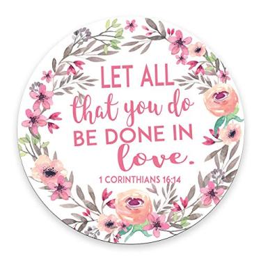Imagem de SSOIU Tapete de rato redondo para jogos personalizado, guirlanda floral vintage em aquarela versículos bíblicos cristãos escrituras Corinthians - Let All That You do be Done in Love