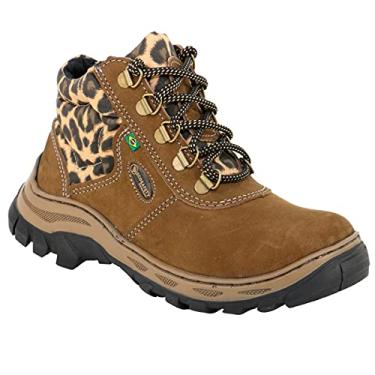 Imagem de Botina De Segurança Feminina De Amarrar Couro Nobuck/Onça- Ps 157- Ecosafety