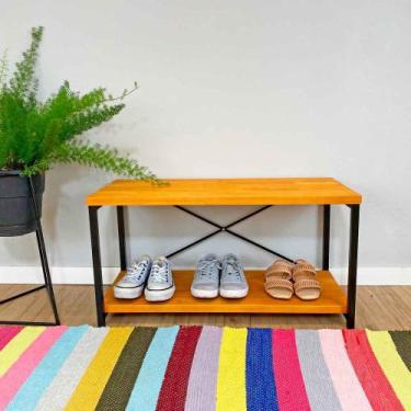 Imagem de Sapateira Banco Style de Ferro e Madeira Industrial Carvalho e Preto -