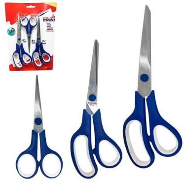 Imagem de Kit 3 Peças Tesouras Inox Costura Cozinha Artesanato Papel - Polo