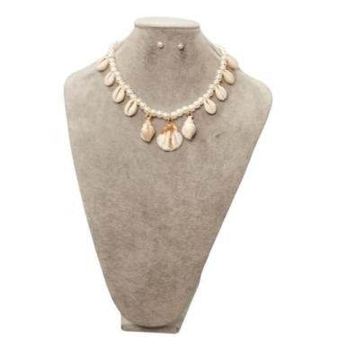Imagem de Maxi Colar Feminino Kit Com Brinco Pedra Em Resina Elegante - MLBpel, 