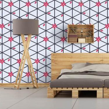 Imagem de Papel de Parede Flores na Grade - QCola, 0,60 x 2,50 metros