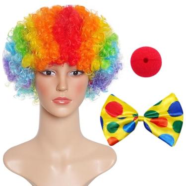 Imagem de jiebor Fantasia de palhaço, peruca de palhaço, acessórios de nariz, gravata borboleta para festas de Halloween, carnaval, brincadeira de fazer, homens, mulheres, adultos, decorações