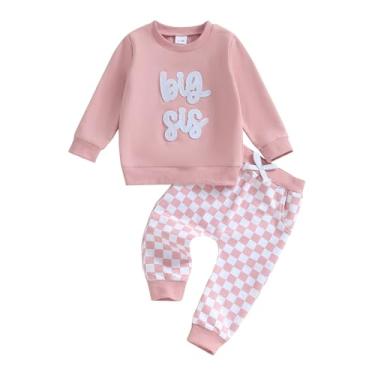 Imagem de Bonangber Big Brother Little Sister Conjunto de macacão de manga comprida e calça de moletom fofo para bebês outono inverno, B - Rosa, 18-24 Meses