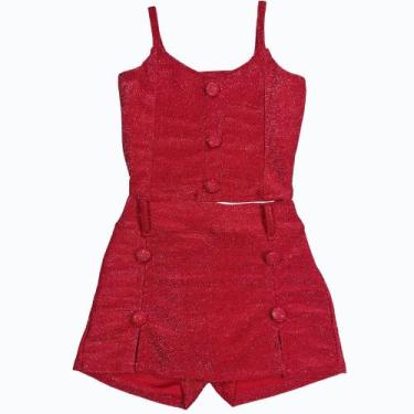 Imagem de Conjunto Short Saia Cropped Menina Roupa Festa Lurex - 2L Kids, Vermel