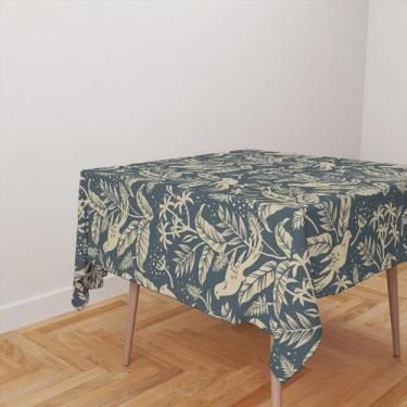 Imagem de Toalha De Mesa Quadrada 4 Lugares Tecido Oxford Pássaros e Folhas TL23