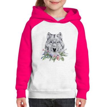 Imagem de Moletom Infantil Lobo e Flores - Foca na Moda, Branco, Rosa, 2