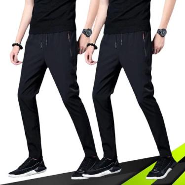 Imagem de KIT c/ 2 CALÇA CORRIDA Preto Academia Bolso Zíper Cordão Elastano Gela