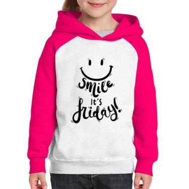 Imagem de Moletom Infantil Smile, It's Friday! - Foca na Moda, Branco, Rosa, 12