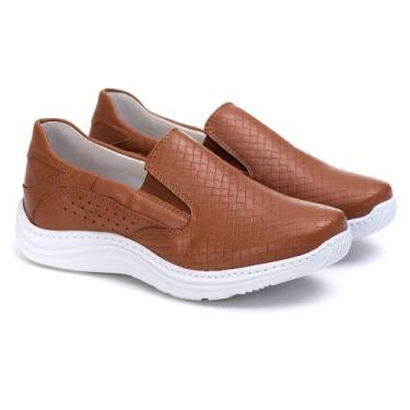 Imagem de Tênis Sapatênis Casual Feminino Slip em Couro - RANSTER, Caramelo, 37