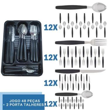 Imagem de Faqueiro 48 Pçs C/ 2 Porta Talheres Preto Aço Inox Berlim - EM CASA TE