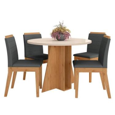 Imagem de Mesa Redonda Com Vidro 4 Cadeiras Bélgica Cinamo/off Premi/cinza - M.a