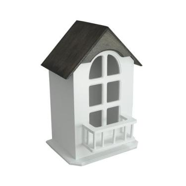 Imagem de Puxa Saco Casinha Branco Com Telhado Imbuia 19,5x17x29,5 Mdf Madeira  