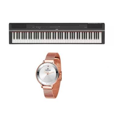 Imagem de Kit Piano Yamaha Digital P125B e Relogio Fashion Dk11164-4