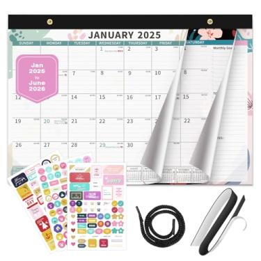 Imagem de Ospelelf Calendário 2025-2026 magnético para mesa, mesa de trabalho, agenda mensal de janeiro de 2025 a junho de 2026, bloco grande para fazer com capa de plástico para escritório, 43 x 30 cm, floral