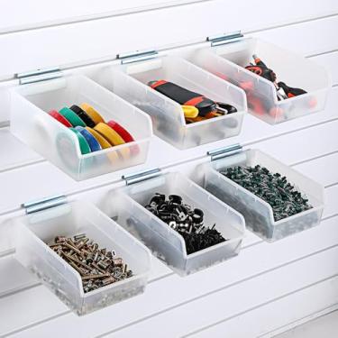 Imagem de Briwooody Pacote com 6 caixas de slatwall com ganchos, organizadores de slatwall, recipientes de parede para organizar acessórios, ferramentas, armazenamento, escritório, oficina, garagem, bancada