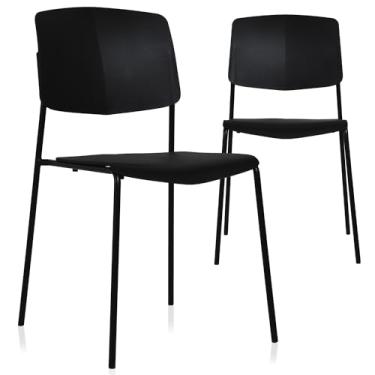 Imagem de ISL Furnishings Zuho II Cadeira empilhável moderna, preta, conjunto de 2 – cadeiras empilháveis de plástico sem braços para uso externo, interno, jantar, pátio, cozinha, café – resistente ao clima,