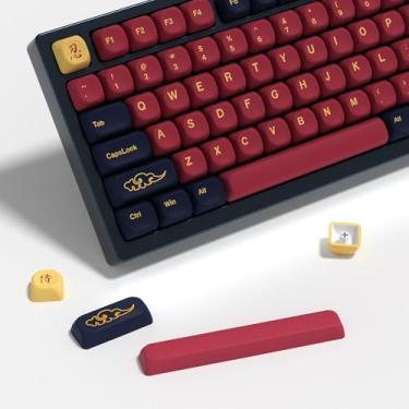 Imagem de YMKPVR- KBDiy Red Samurai Keycaps 60 por cento KOA Perfil, Cinco Lados Dye-Sublimation PBT Retro Custom Keyboard Keycap, 131 Teclas Cap Set para Cherry Gateron MX Sw